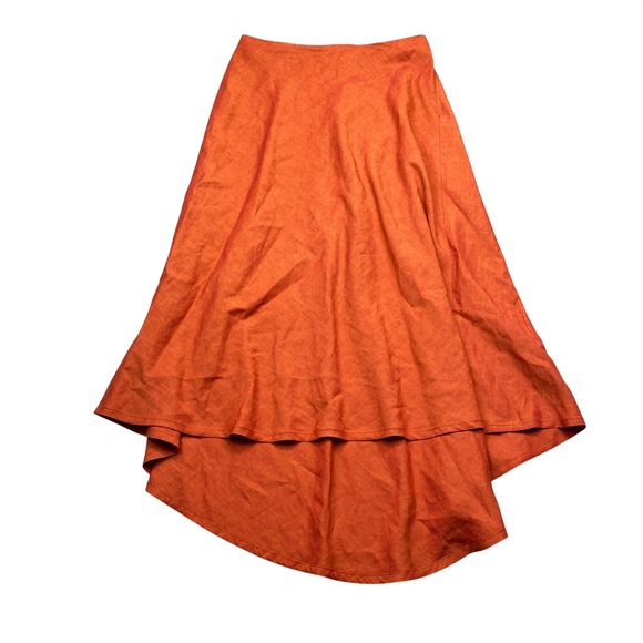 Pret A Partir Dresses & Skirts - Pret A Partir Orange Linen Blend High Low Rosette Midi Skirt Made in Belgium M